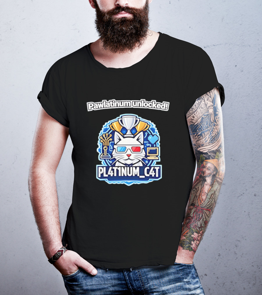 Pawlatinum Unlocked PL4T1NUM C4T Trophy Gamer Aesthetic T-Shirt