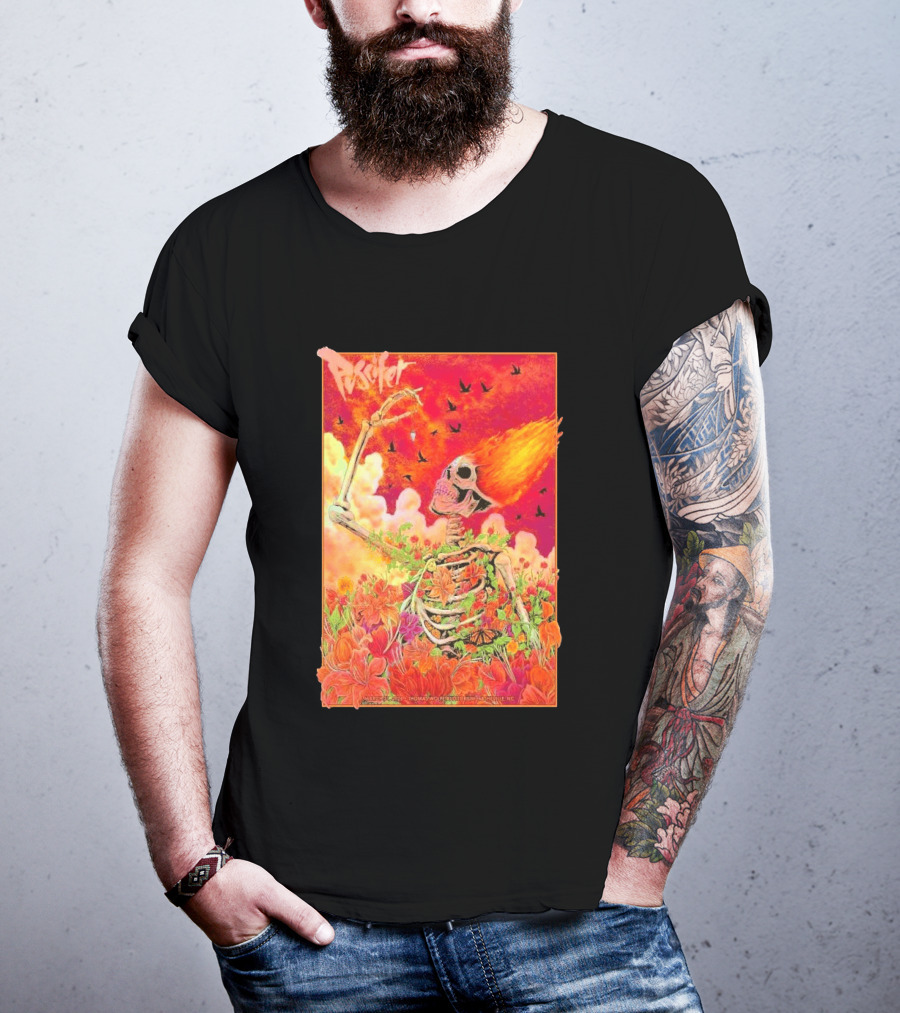 Puscifer March 31 2026 Thomas Wolfe Auditorium Asheville NC Skeleton Flames Flowers T-Shirt