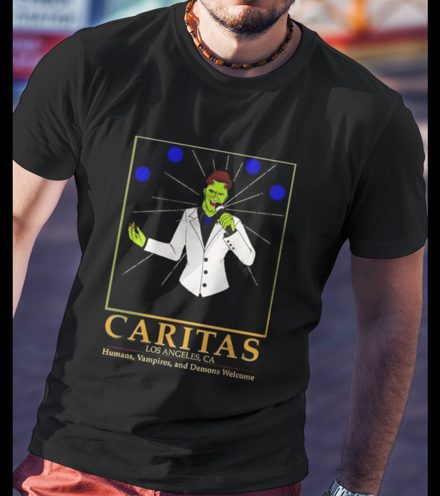 Caritas Los Angeles CA Humans Vampires Demons Welcome Singer In White Suit T-Shirt