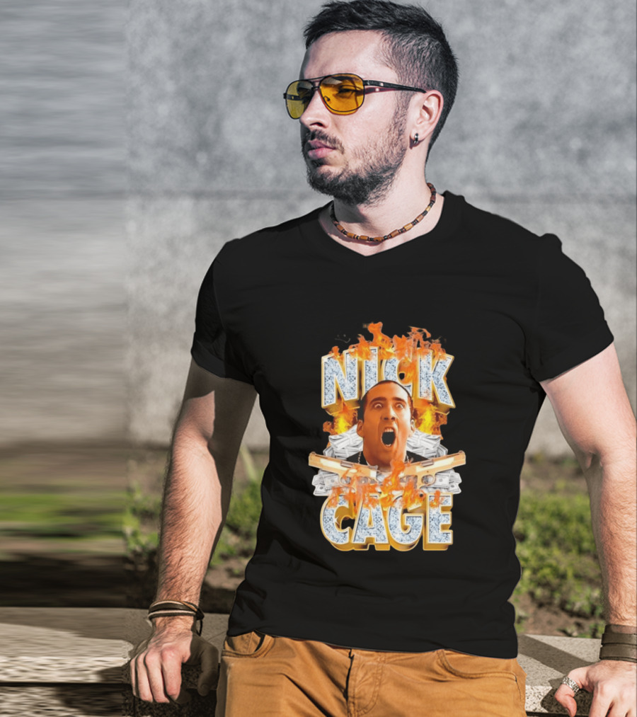 Nick Cage Castor Troy Money 90s Flames Gun Scene T-Shirt