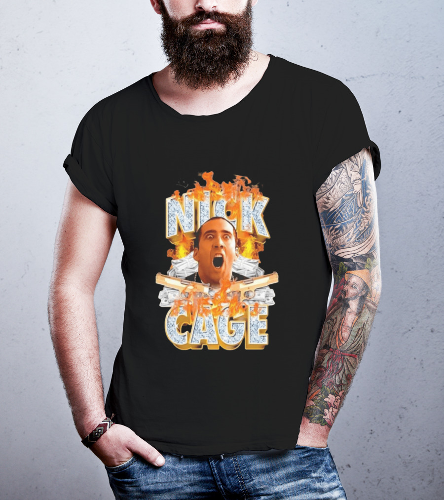 Nick Cage Castor Troy Money 90s Flames Gun Scene T-Shirt