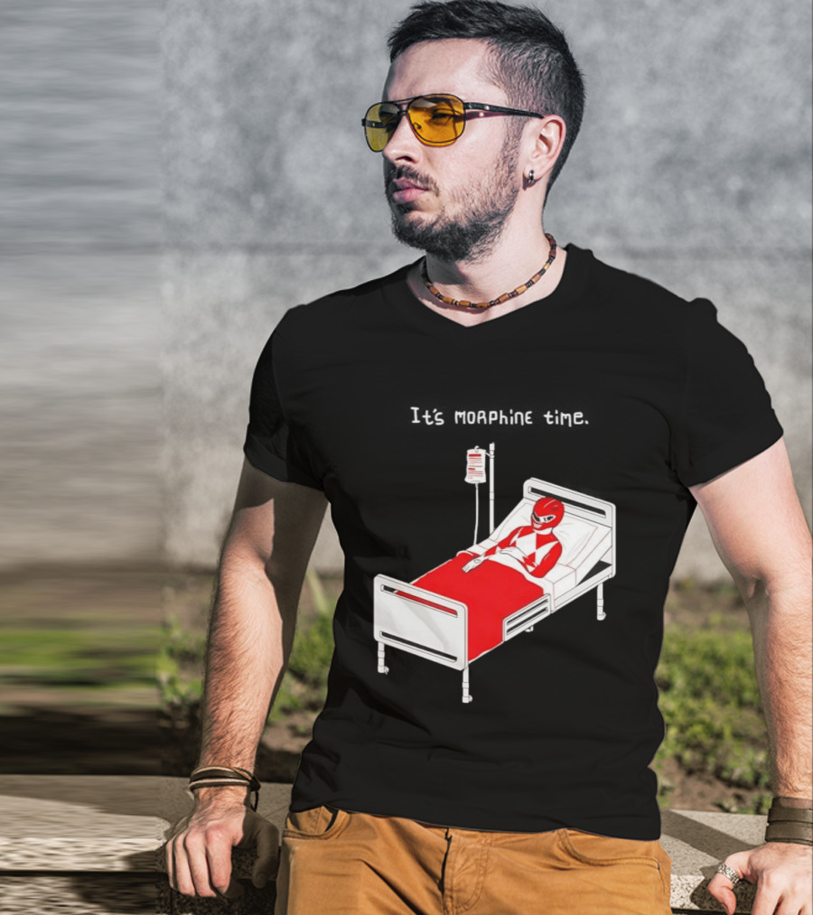 Red Ranger It's Morphin Time Power Rangers On Hospital Bed Scene T-Shirt