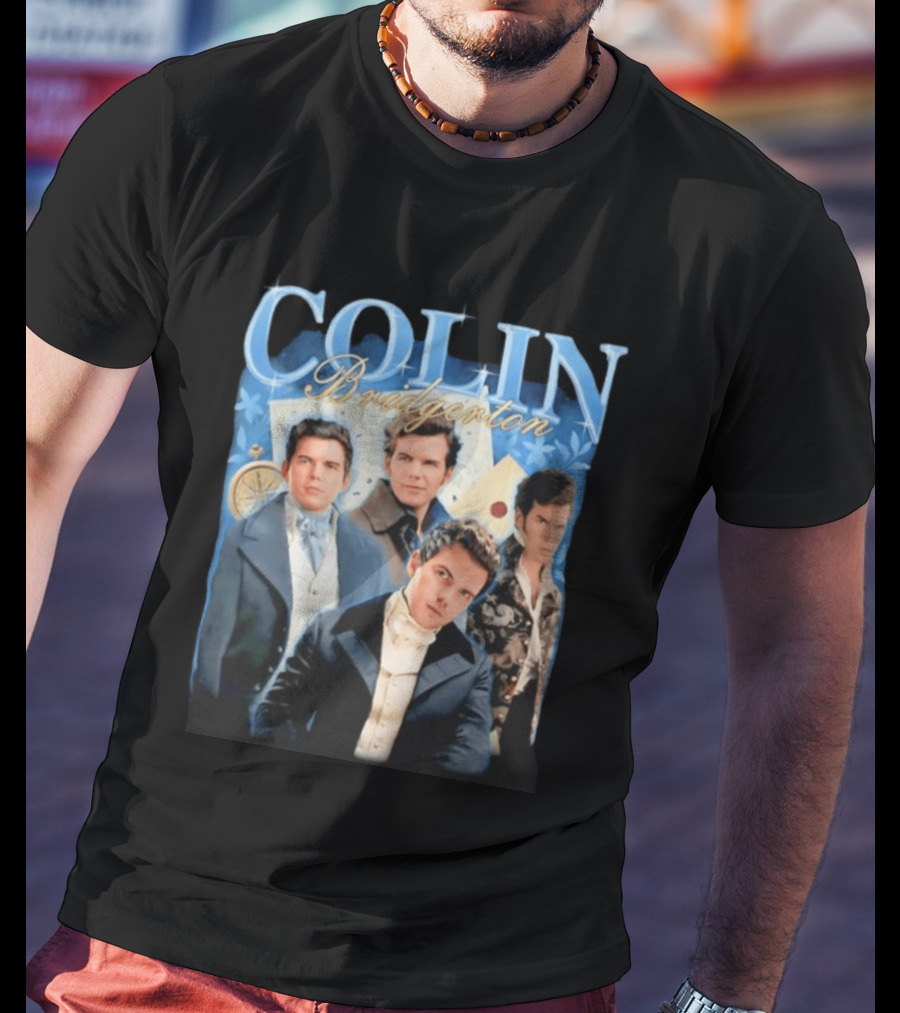 Colin Bridgerton Regency Style Fashion Characters On Blue T-Shirt