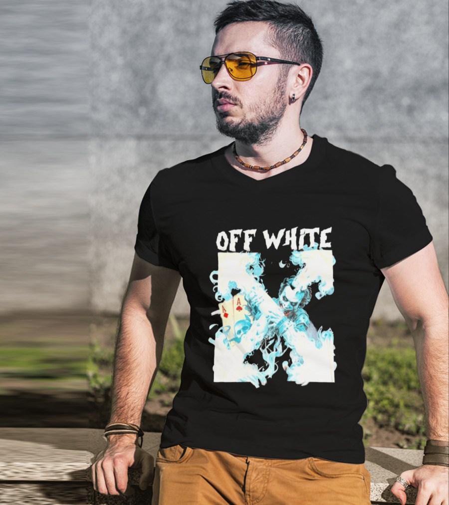 OFF WHITE Joker Blue Flame Ace Cards T-Shirt