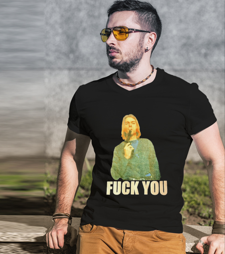 Kurt Cobain Fuck You Gun Image T-Shirt