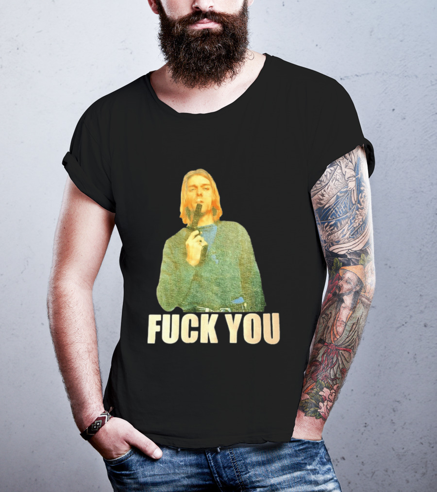 Kurt Cobain Fuck You Gun Image T-Shirt