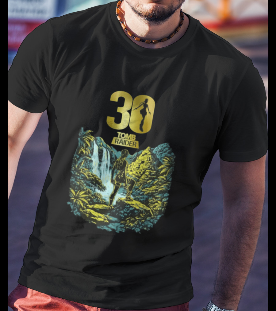 Lara Croft Tomb Raider 30th Anniversary Celebration With Iconic Jungle Adventure Scene T-Shirt