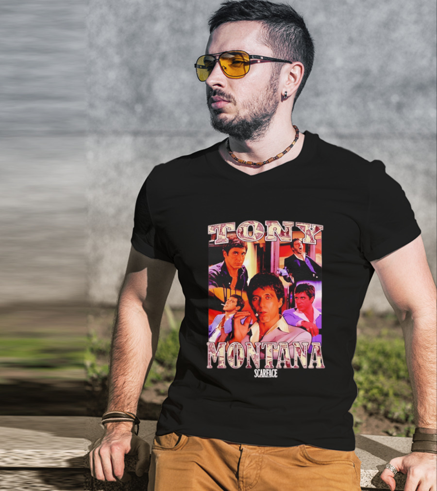 Tony Montana Scarface Movie Collage 80s Film T-Shirt