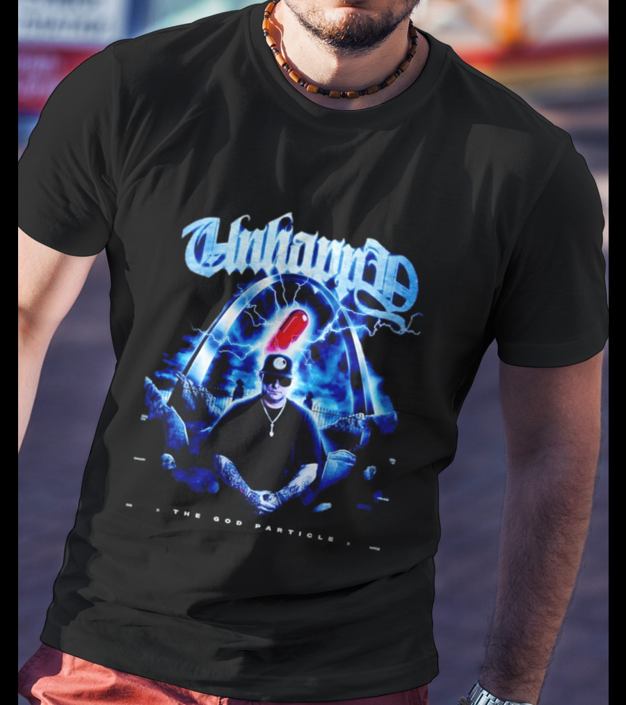 Unhappy The God Particle With Red Pill And Arched Sky T-Shirt