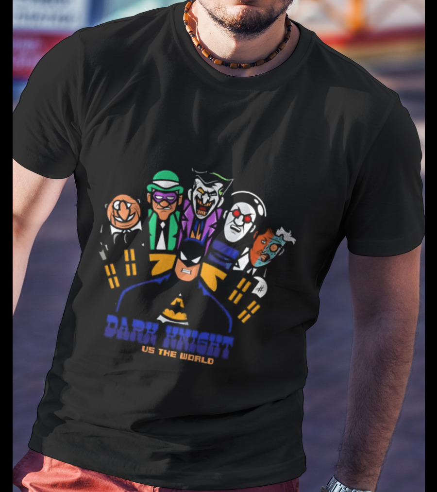 Dark Knight Vs The World Cartoon Heroes United Fighting Evil T-Shirt