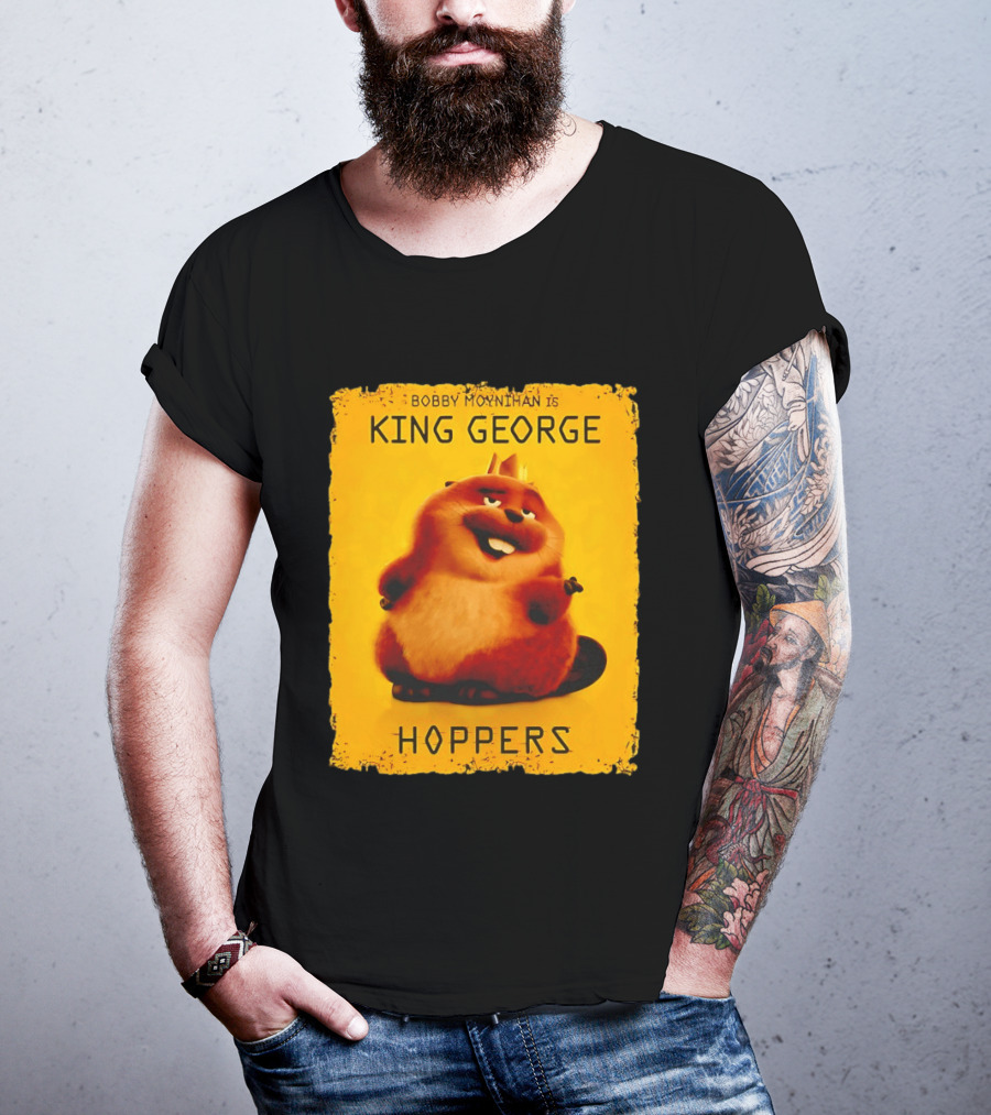 Bobby Moynihan Is King George Hoppers Smiling Cartoon Character With Crown On Orange T-Shirt