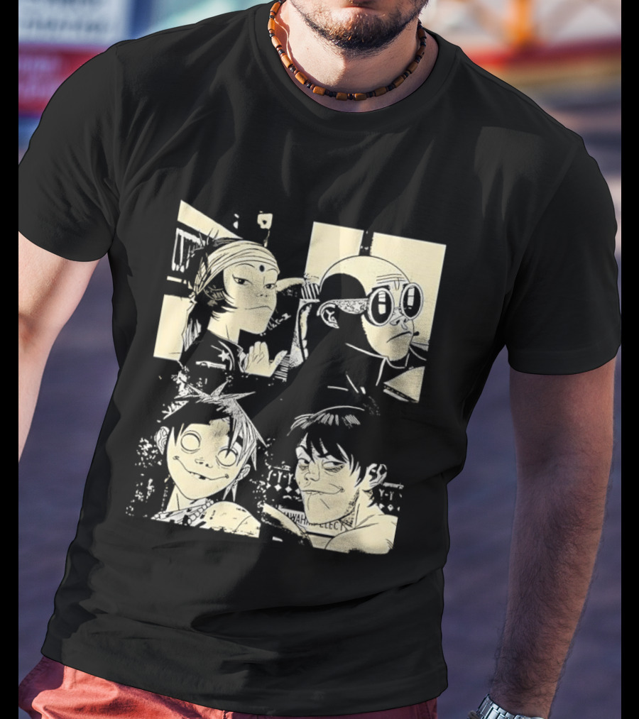 Gorillaz Band Members Cartoon Faces T-Shirt