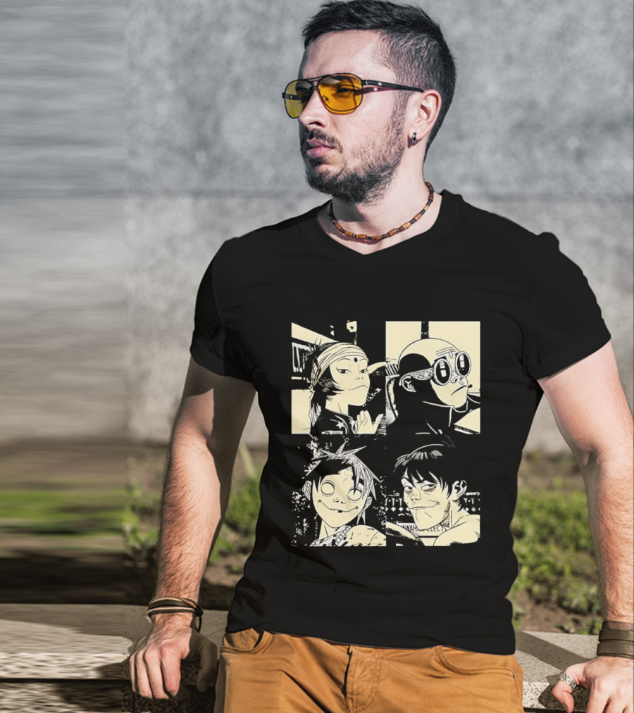 Gorillaz Band Members Cartoon Faces T-Shirt