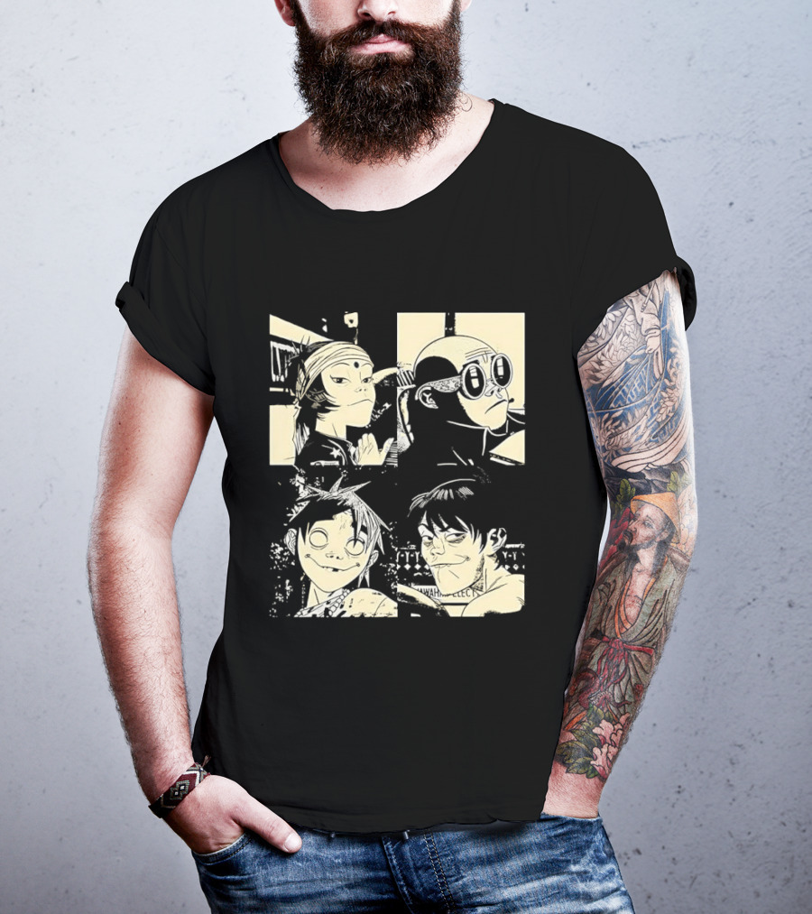 Gorillaz Band Members Cartoon Faces T-Shirt