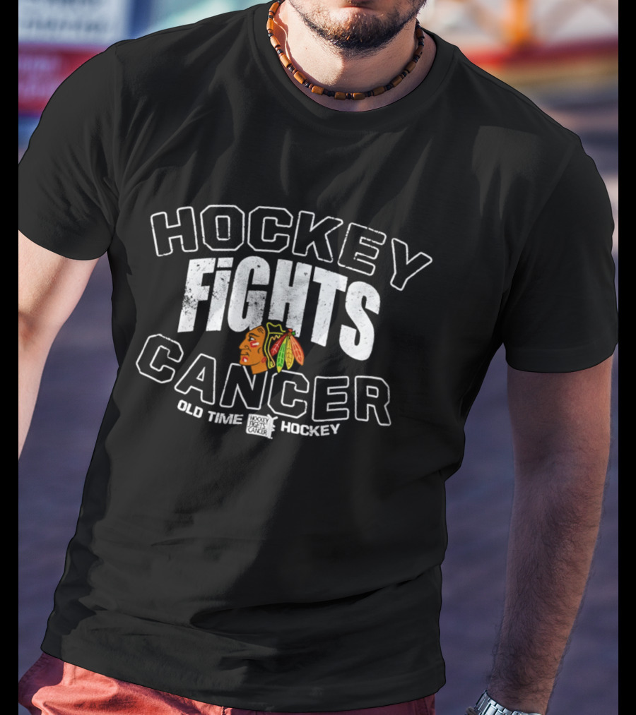 Hockey Fights Cancer Old Time Hockey Blackhawks T-Shirt