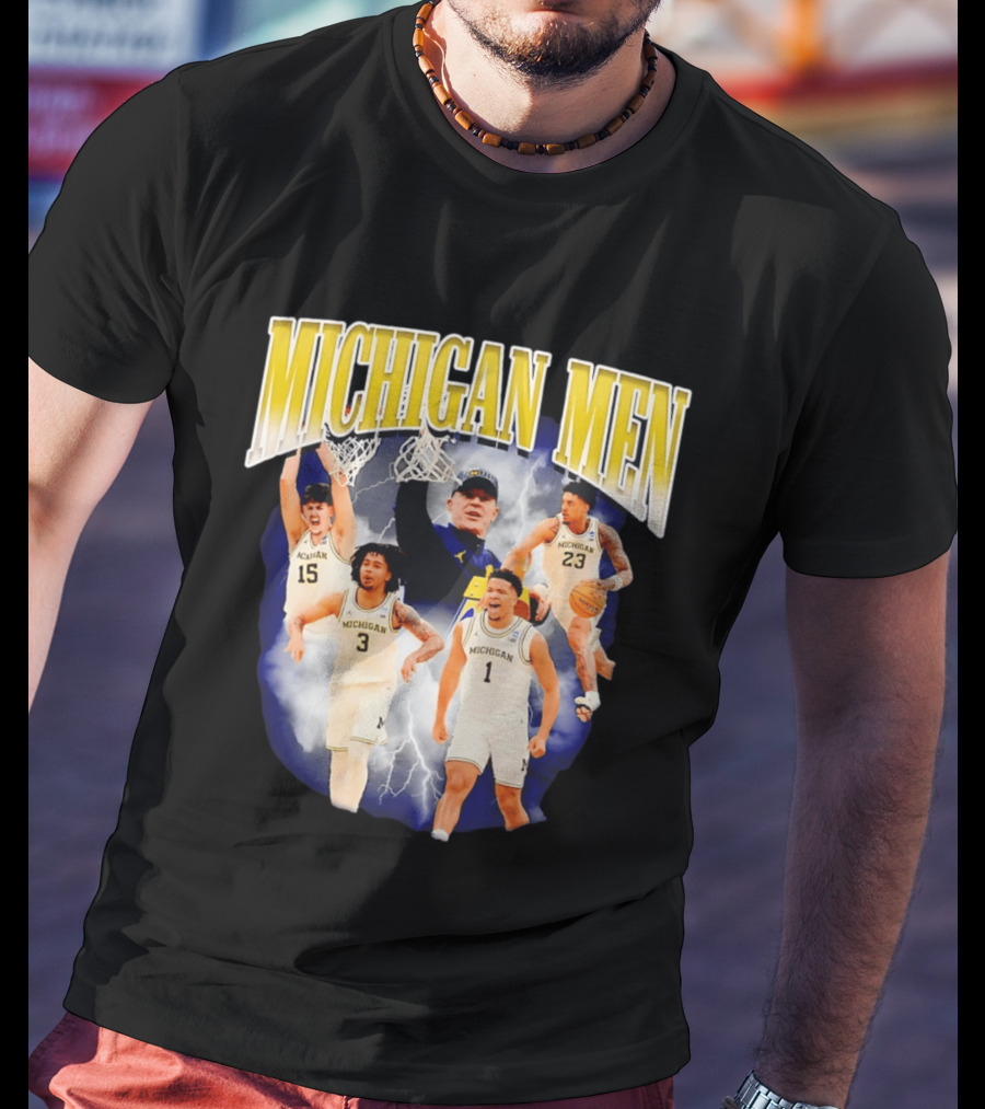 Michigan Men Basketball Player Collage 2026 Team Spirit Athletics Lightning T-Shirt