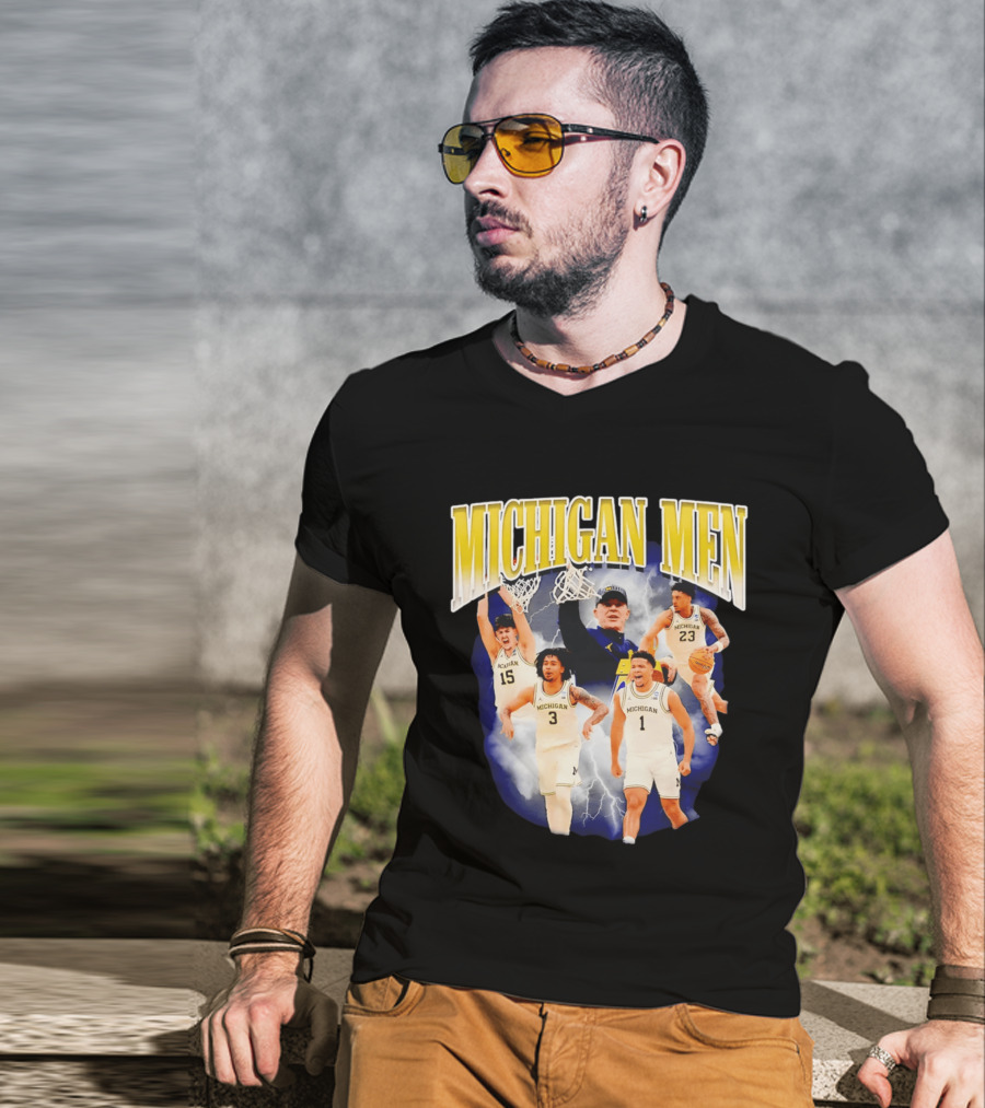 Michigan Men Basketball Player Collage 2026 Team Spirit Athletics Lightning T-Shirt