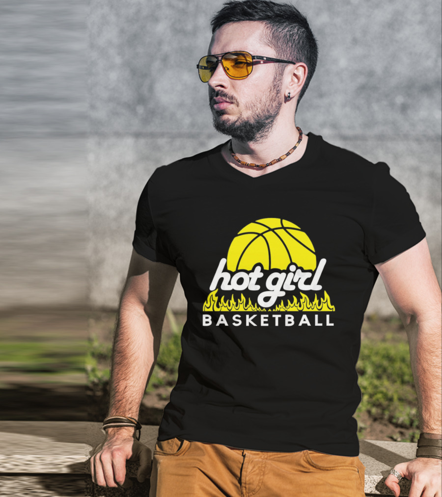 Hot Girl Basketball Fiery Yellow Basketball Flame T-Shirt