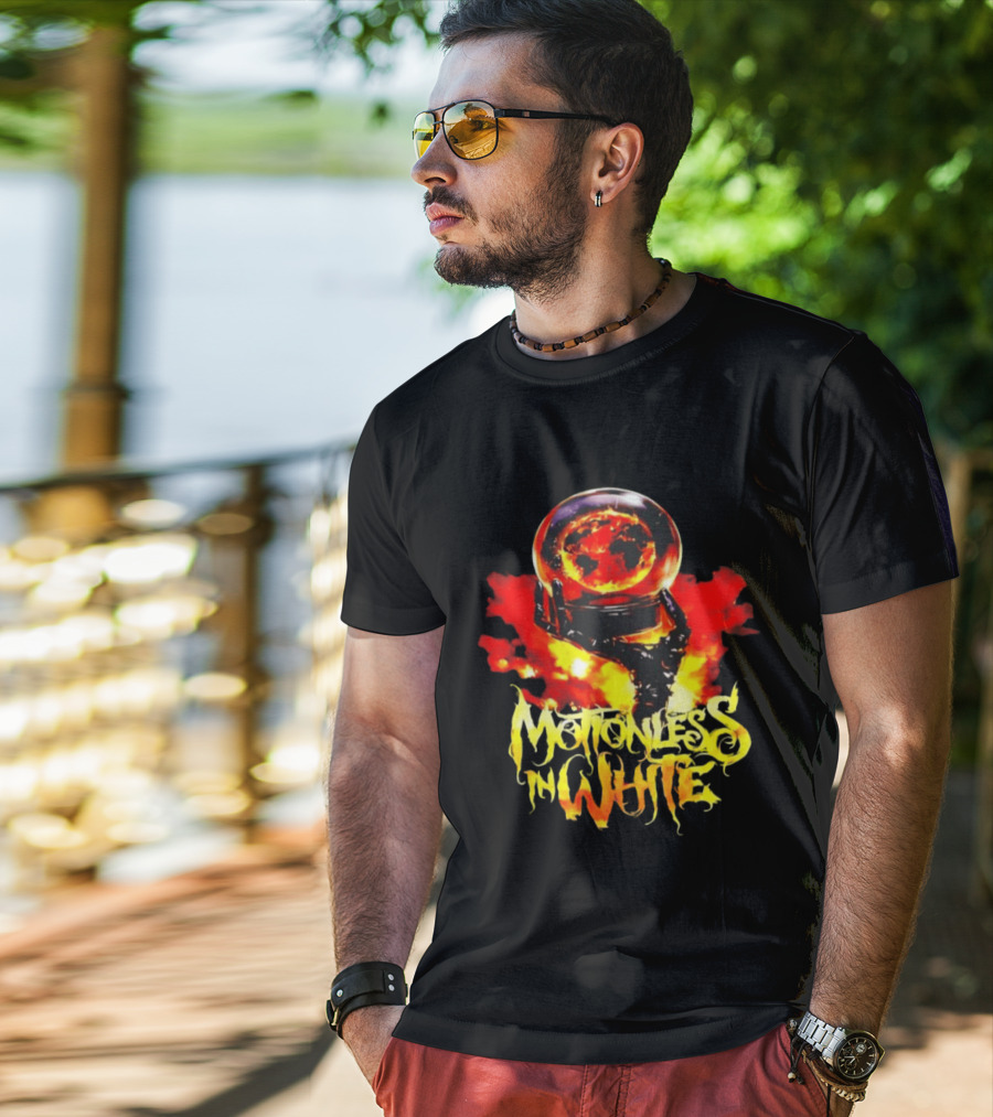 Motionless In White Scoring The End Of The World Gothic Crystal Ball Fiery Hand T-Shirt