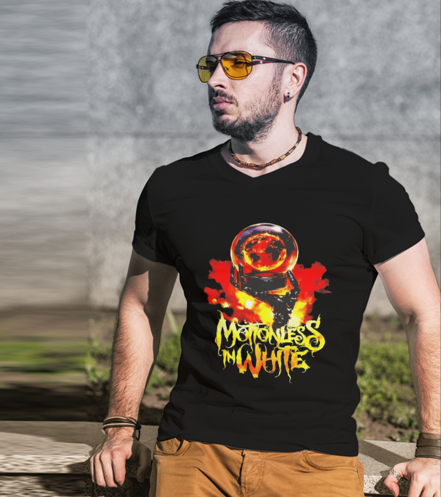 Motionless In White Scoring The End Of The World Gothic Crystal Ball Fiery Hand T-Shirt