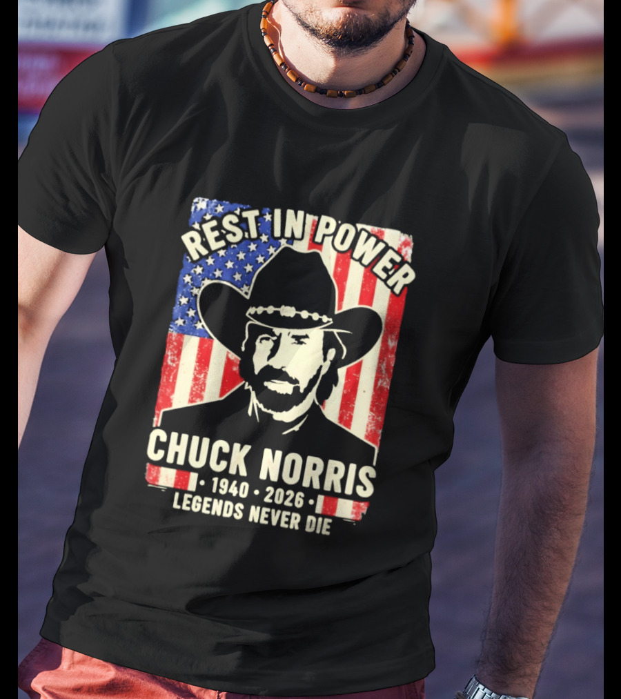 Rest In Power Chuck Norris Legends Never Die 1940 2026 Patriotic Western Cowboy T-Shirt
