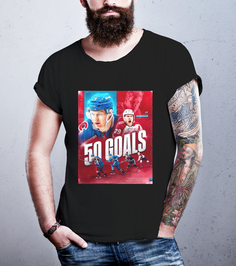 Colorado Avalanche Nathan MacKinnon 50 Goals Achievement NHL Career Milestone T-Shirt
