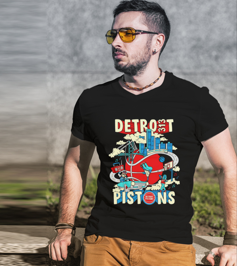 Detroit Pistons 313 Motor City Skyline Basketball 2026 T-Shirt