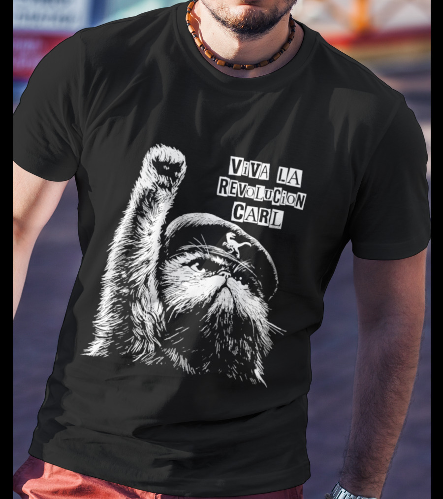 Viva La Revolucion Carl Persian Cat In Beret Raising Fist T-Shirt