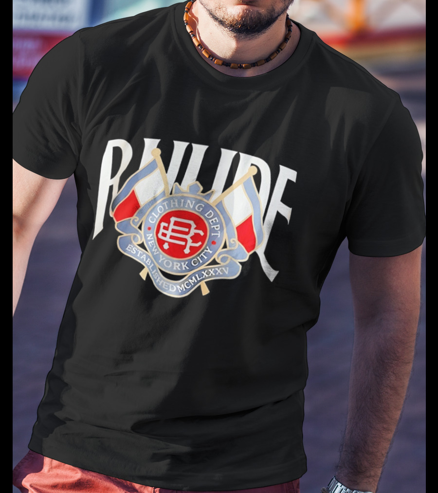 Rhude Clothing Dept New York City Established MCMLXXV Emblem Double Flags T-Shirt