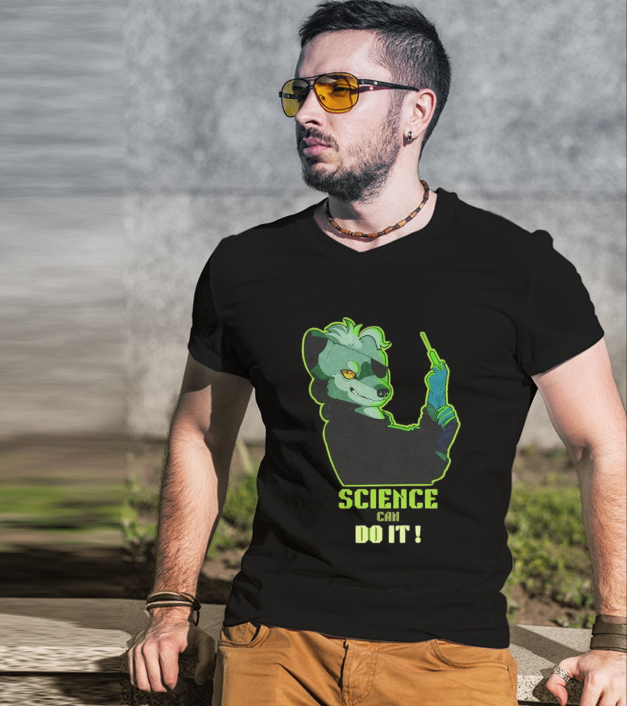 Science Can Do It Cartoon Panda With Test Tube T-Shirt