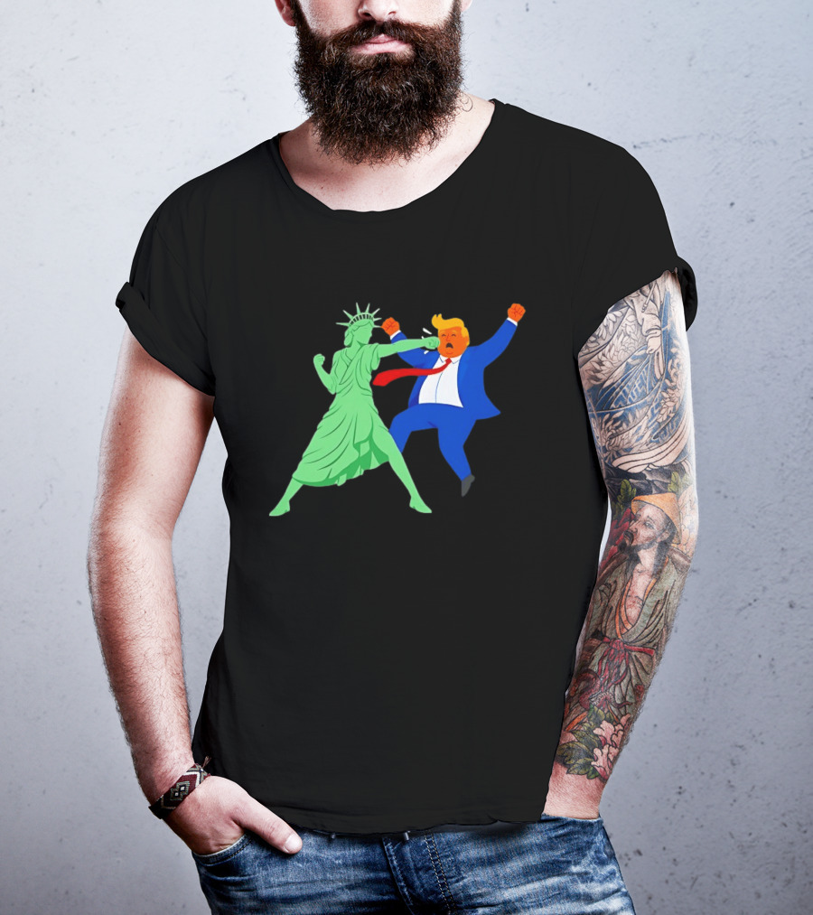 Statue Of Liberty Punching Trump Political Satire T-Shirt