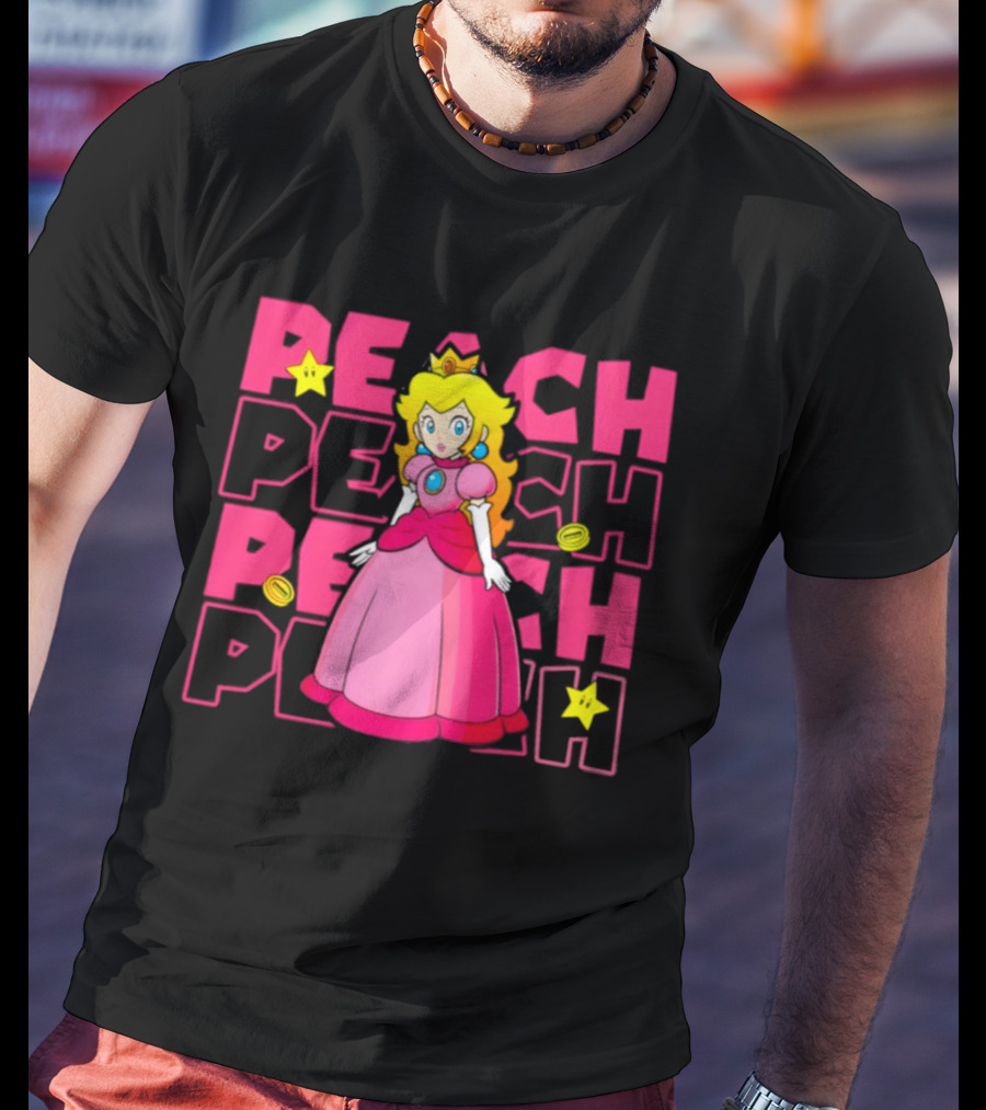 Super Mario Princess Peach With Stars And Coins Retro 1985 Disneyland T-Shirt