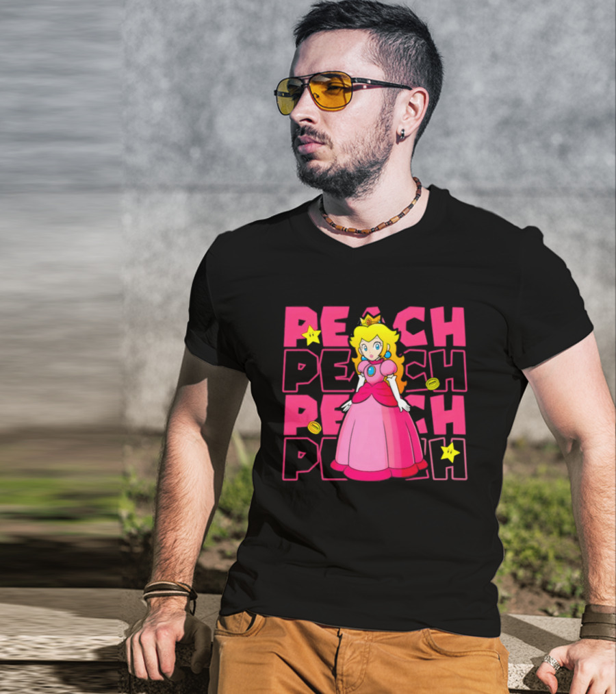 Super Mario Princess Peach With Stars And Coins Retro 1985 Disneyland T-Shirt