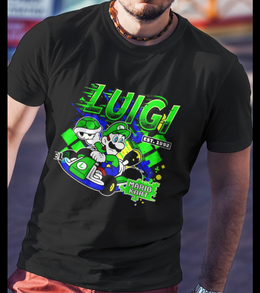 Super Mario Luigi Mario Kart Est 1992 Racing Green T-Shirt