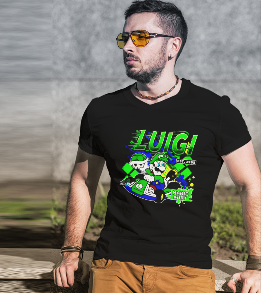 Super Mario Luigi Mario Kart Est 1992 Racing Green T-Shirt