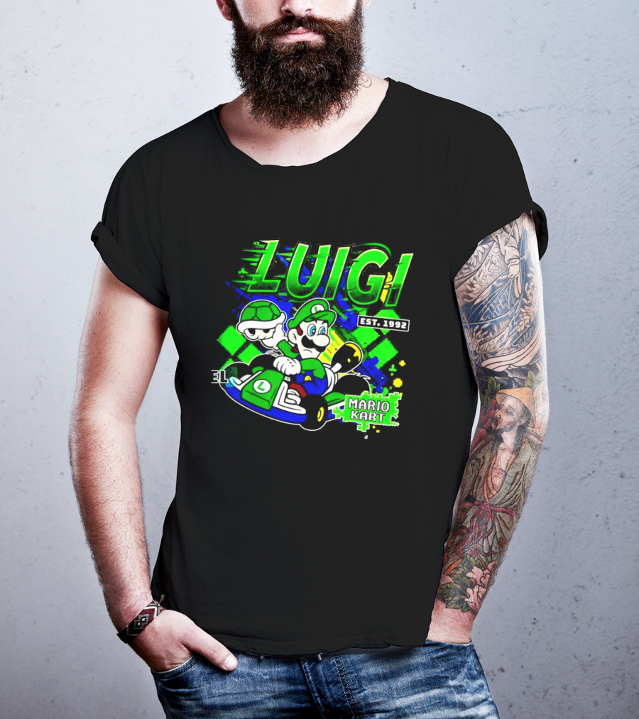 Super Mario Luigi Mario Kart Est 1992 Racing Green T-Shirt