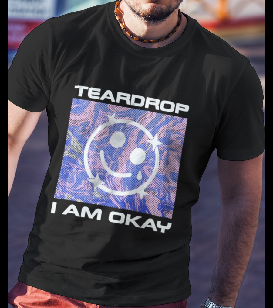 TEARDROP I AM OKAY Smiley Face Camo Pink Blue T-Shirt