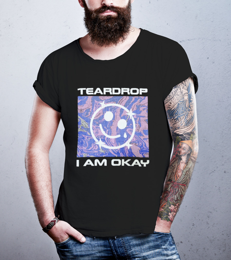 TEARDROP I AM OKAY Smiley Face Camo Pink Blue T-Shirt