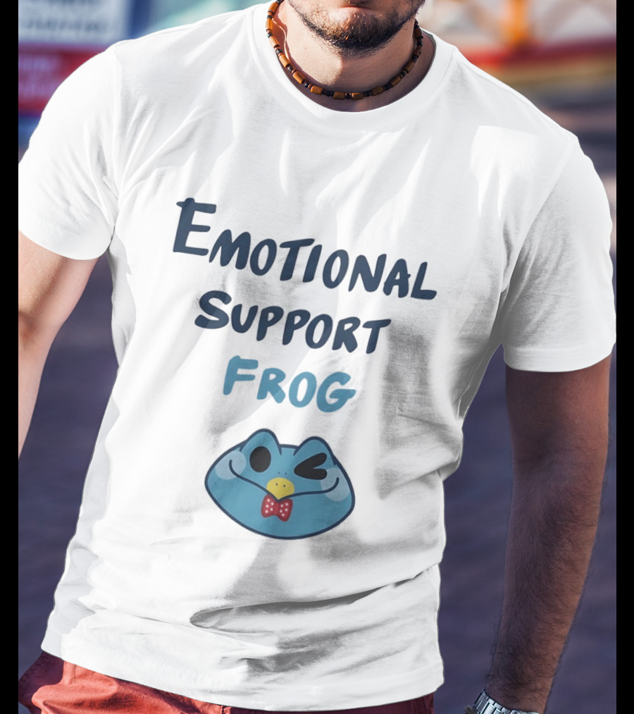 Emotional Support Frog Winking Bow Tie Blue Face T-Shirt