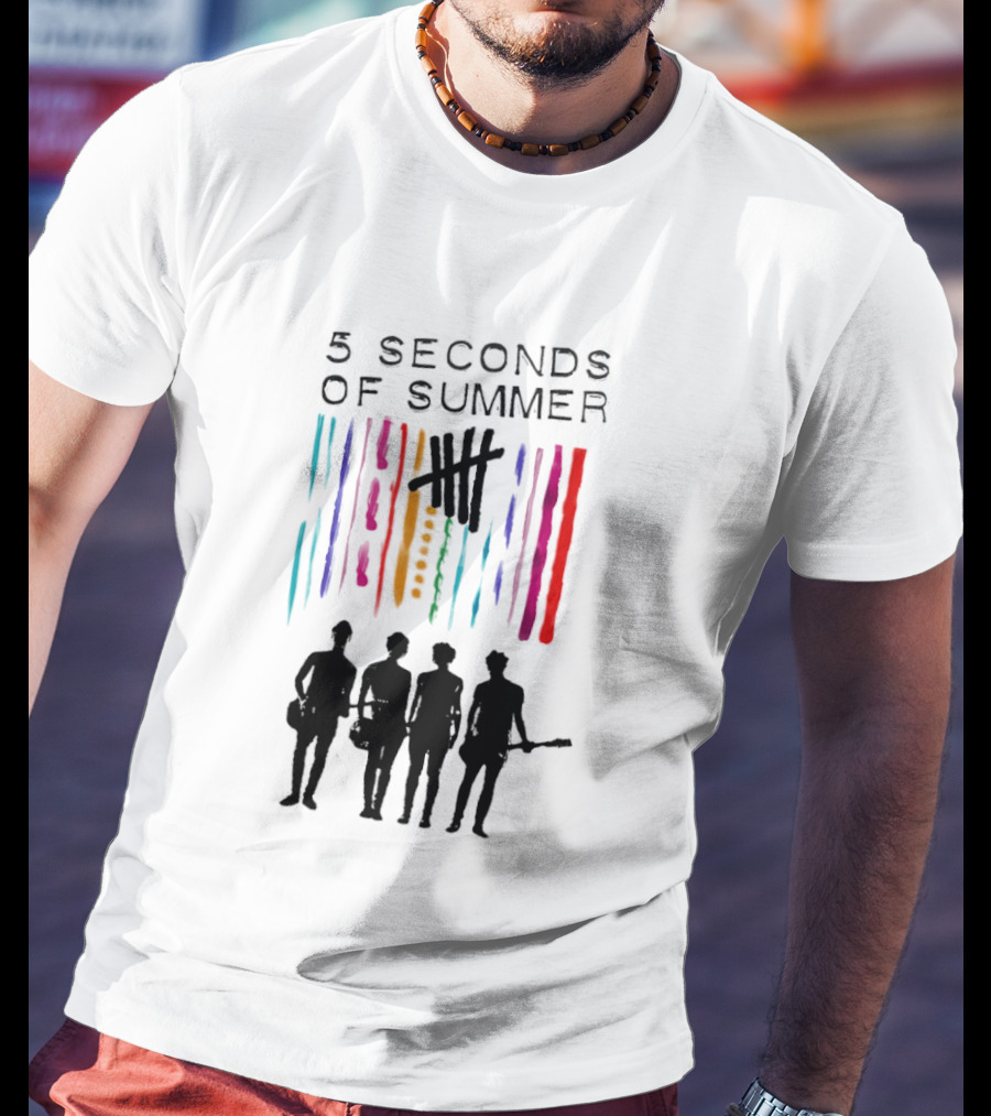 5 Seconds Of Summer Band Silhouette Color Stripes T-Shirt