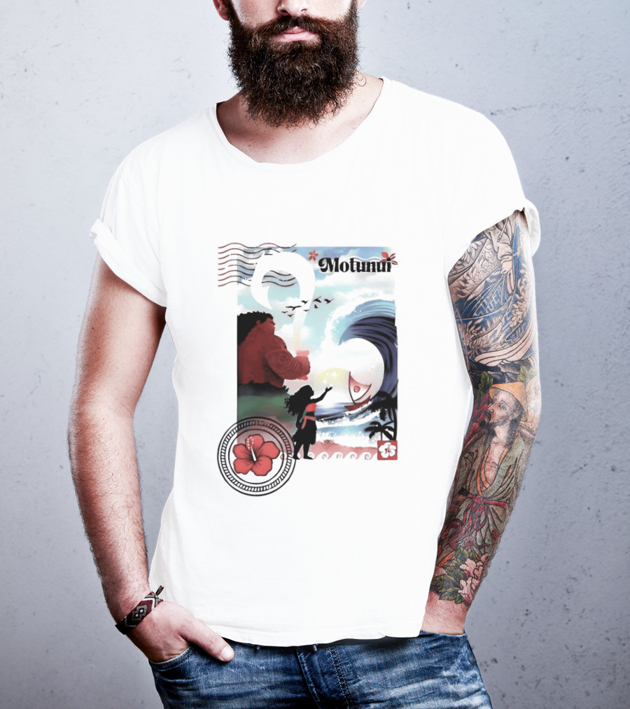 Motunui Postage Stamp Ocean Wave Hibiscus Blossom T-Shirt