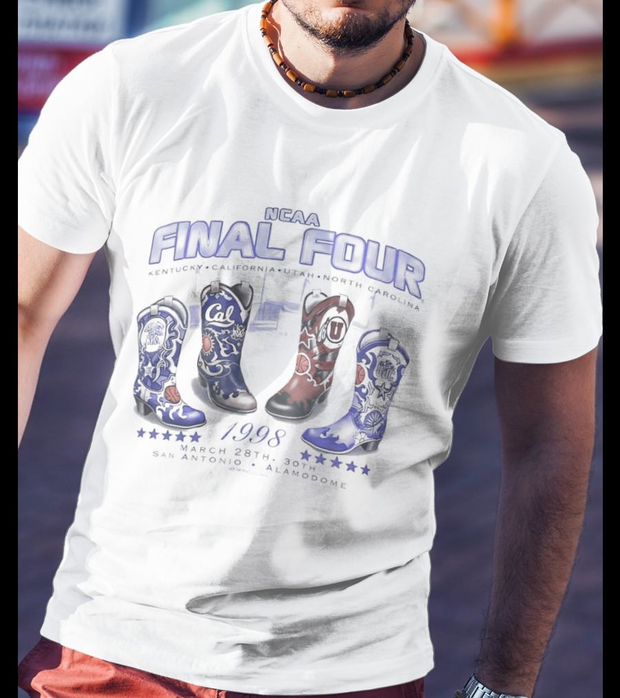 NCAA Final Four 1998 Kentucky California Utah North Carolina Cowboy Boots T-Shirt