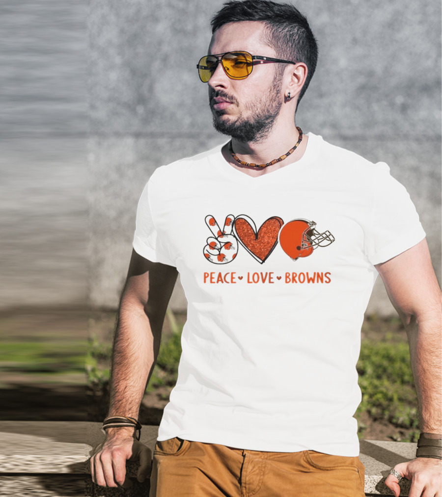 Peace Love Cleveland Browns Football Helmet Fan T-Shirt