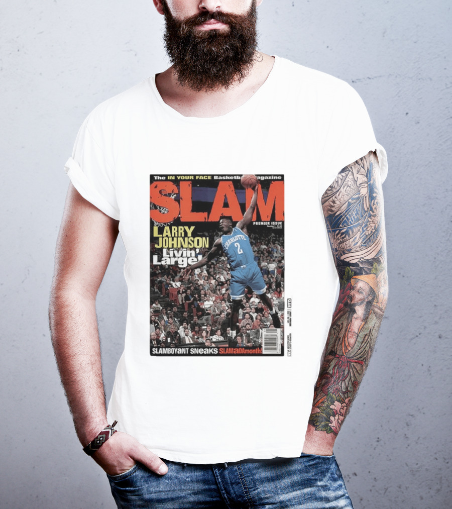 Basketball Magazine Slam Larry Johnson Premier Issue Livin Large Charlotte T-Shirt