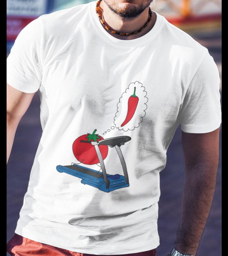 Tomato Dreaming Of Chili On Treadmill Funny Food Meme T-Shirt