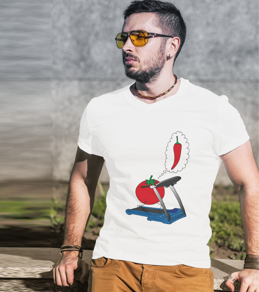 Tomato Dreaming Of Chili On Treadmill Funny Food Meme T-Shirt
