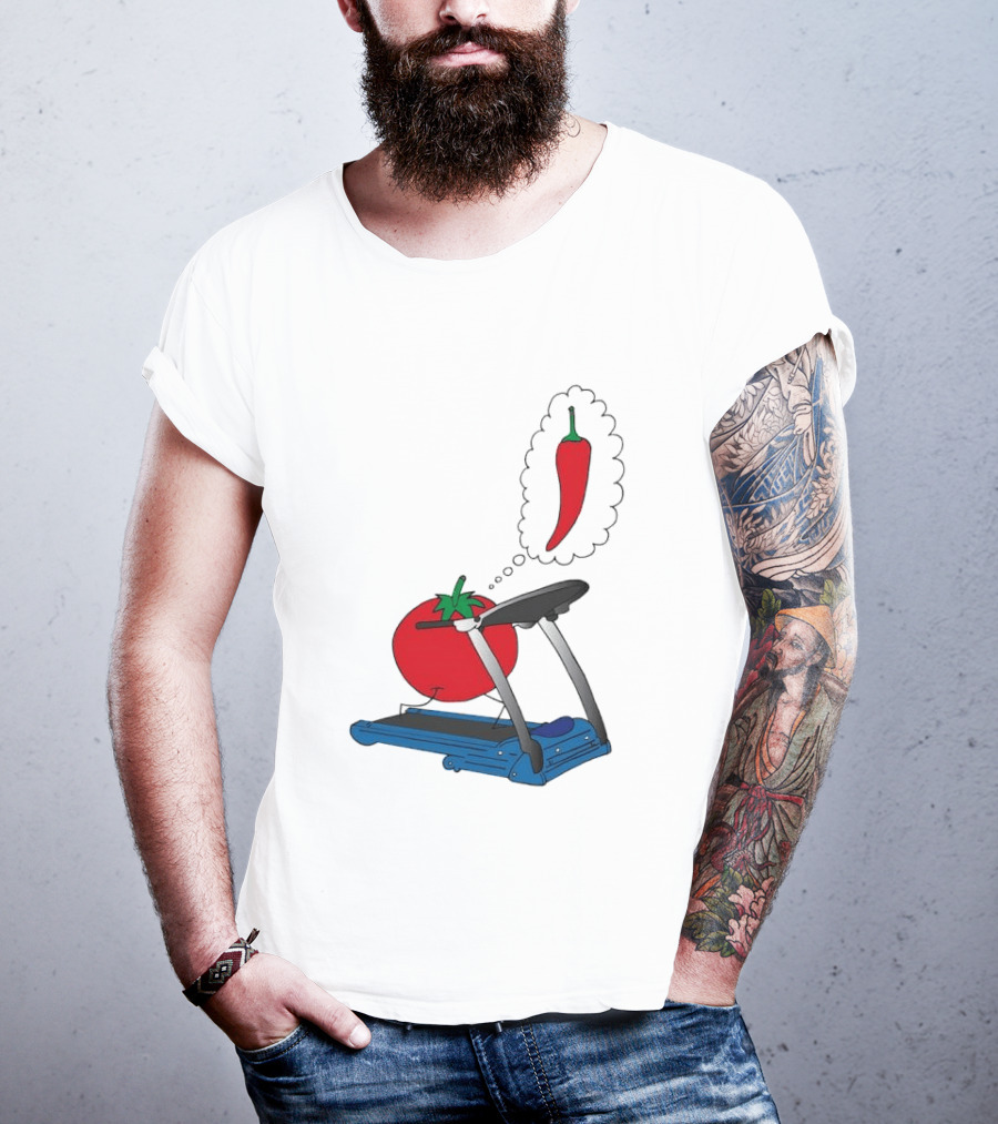Tomato Dreaming Of Chili On Treadmill Funny Food Meme T-Shirt