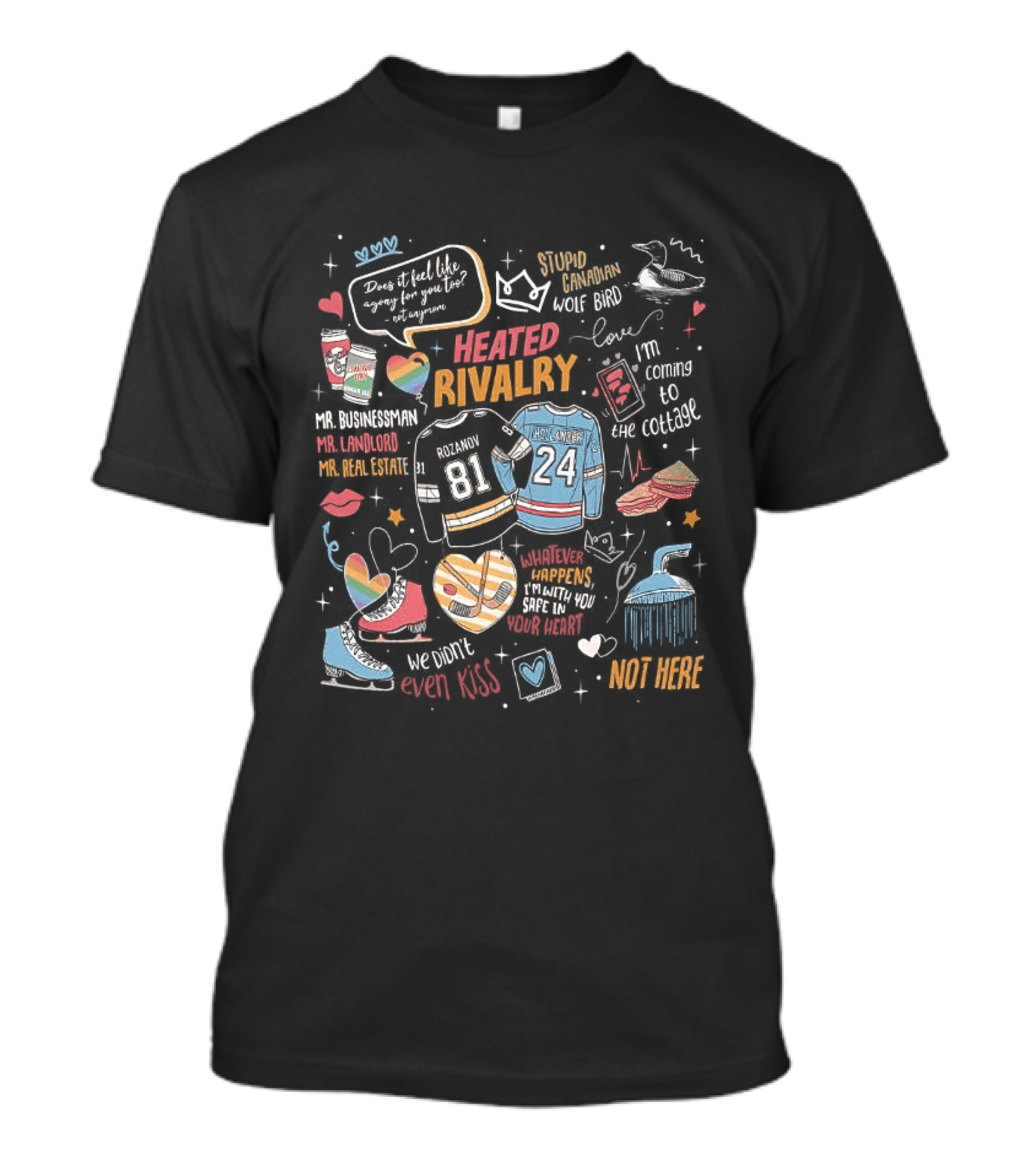Heated Rivalry Romance With Rainbow Heart And Hockey Jerseys 81 And 24 T-Shirt