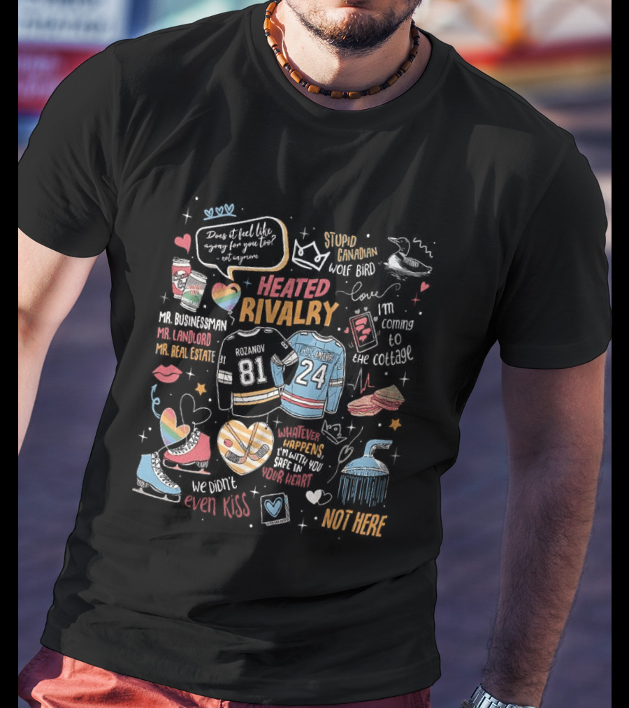 Heated Rivalry Romance With Rainbow Heart And Hockey Jerseys 81 And 24 T-Shirt