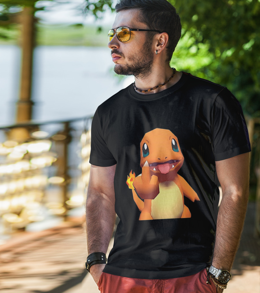 Charmander Pokémon Middle Finger Gesture With Flame Tail T-Shirt